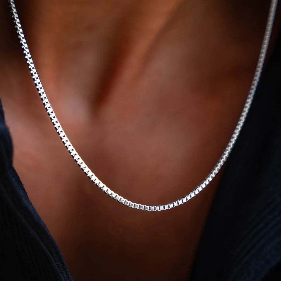 Carré Square Chain Necklace - Or Blanc