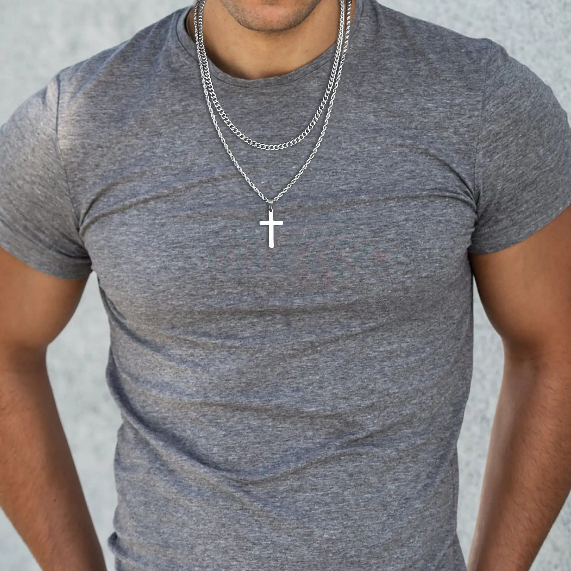 Dual Chain Cross Necklace - Or Blanc