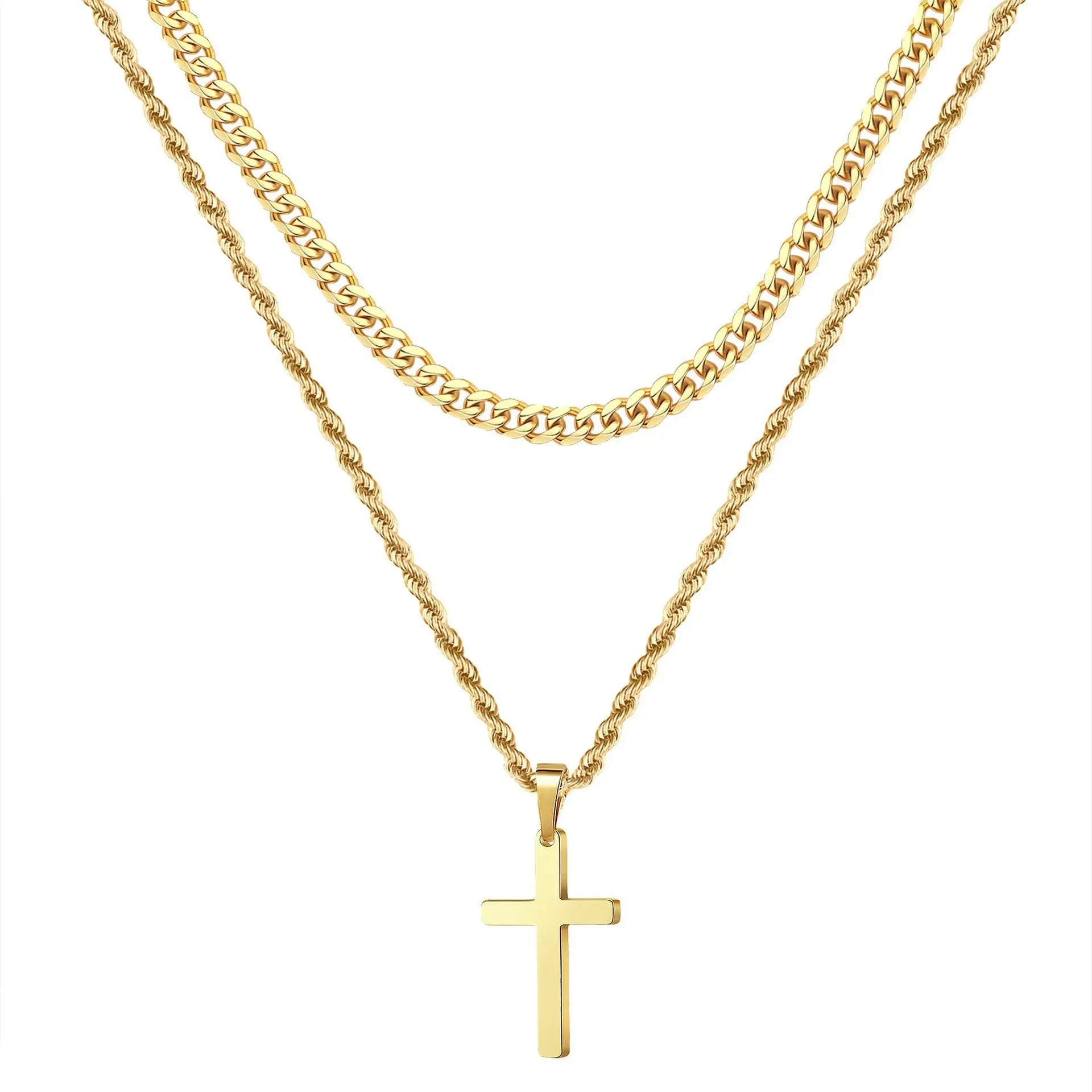 Dual Chain Cross Necklace - Or